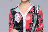 2019ファッションフローラ印刷非対称シングルブレストレディースシャツドレス長袖カジュアルドレス