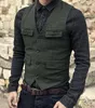 2021 Dark Green Groom Coletes País Casamento Lã Lã Tweed Vest Slim Fit Homens Vest Vestida Vestido Vestido Vestido Waistcoat Farm País B239