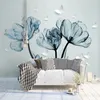 Papier peint photo 3D fantaisie fleurs bleues papillon peintures murales salon TV canapé chambre décor à la maison peinture murale Papel De Parede 3D