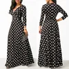 Femmes à pois à manches longues Boho robe élégante Vintage femmes robes soirée col en V Maxi robe longue mode dames robes243x
