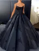 2018 Sexy Black Spaghetti Straps Spaghetti Ball Gown Prom Dresses Sleeveless Satin Lace Appliques Backless Evening Dresses Formal Dresses