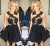 Black Homecoming Dresses Back Lace Applique Knee Length Prom Dresses Crew Sleeveless Short Formal Party Dresses