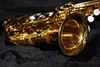 Utsökt hand snidad högkvalitativ mässing Gold Lacquer Soprano Saxophone Pearl Button New Sax Instrument med Case Mouthpiece Glove1818168