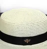 Chapéus de sol pequena abelha chapéu de palha europeu e americano retro ouro trançado chapéu feminino solto protetor solar pára-sol plana viseiras hats2023177