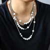 Fashion Mens Pearl Necklace Hip Hop Stainless Steel Ball Beaded Jewelry Clavicle Chain Necklaces8469486