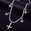 قلادة الزركون الصليب الرجال مع 4MM تنس قلادة سلسلة ذهبية فضية اللون الهيب هوب مجوهرات 18INCH-30inch