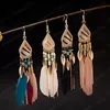 Pendiente de gota grande con cuentas de plumas largas, pendientes colgantes de borla Vintage bohemios para mujer, pendientes de mujer