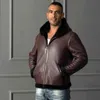 2 colours AVIREXFLY Oil wax sheepskin leather jackets with hoody Original ecology 100% genuine leather lamb fur lining jackets