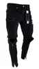 Mens Zipper Holes Designer Jeans Schwarzes Ripped Slim Fit Represen Pencil Pants