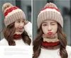 Winter Warm Pom Poms Wool Hat And Scarf Set For Women Rainbow Striped Knitted Windproof Hats Scarf Set Women Beanie Hat Skullies