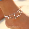 Kobiety Lato Piękny Nieskończoność Urok Plaża Anklet Bransoletka Perły Koraliki Boso Biżuteria Dwuwarstwowa Łańcuch Anklets Akcesoria Moda