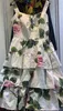 Sukienki swobodne moaayina bawełna bawełniana sukienka Summer Spaghetti Pasp bez pleców kwiatowy nadruk biały kaskadowy marszczenie Dres266j