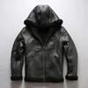 2 colours AVIREXFLY Oil wax sheepskin leather jackets with hoody Original ecology 100% genuine leather lamb fur lining jackets