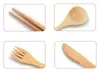 4 colors eco-friendly bamboo flatware cutlery set 7 pcs/set portable bamboo straw dinnerware set with cloth bag knives fork spoon chopsticks