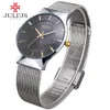 JULIUS Moda Casual Relógio de Luxo Top Marca Logotipo Relógio Masculino Prata Preto Ultra Fino Malha Completa Aço Quartzo À Prova D 'Água JA-577