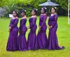 Plus Size Bridesmaid Dresses Mixed Style Off Shoulder Appliques Satin Lace Long Sleeves Arabic Maid of Honor Gowns African Bridesmaid Gowns