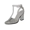 Hot Sale-PVC Sandals Kvinnor T-Rem Block Högklackat Gladiator Ankelband Sandles Runway Show Skor Kvinnor Sommar