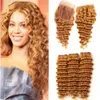 Tiefere Welle rein 27 Honey Blonde Menschliches Haar Bundles mit Closure Rotblond brasilianischen Menschenhaar Tressen 3Bundles mit 4x4-Spitze-Schliessen