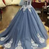 Appliques bianchi di spalla Quinceanera allacciata in pizzo in tulle abiti da ballo su misura OCN Formale