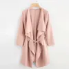 Woolen coat Women Casual Waterfall Collar Pocket Front Wrap Coat Jacket Outwear Long Loose Double-breasted Slim Type Woolen