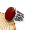 Turkiet smycken 925 Sterling Silver Big Natural Redblack Agate Stone Ring For Men Thai Silver Style Finger Ring Male Women3920260