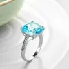 Partihandel Square Cluster Sky Blue Topaz ädelsten Ringar 5 st Lot 925 Sterling Silver Bröllop Ring Smycken Gåva USA Storlek 6-10 #