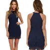 Hight Qualidade Halter Pescoço Verão Sexy Vestido de Renda Curta Plus Size Backless Scalloped Elegante Bodycon Vestido Para Festa de Casamento Clube Vestidos