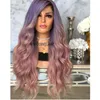 Perruques Nouvelle mode célébrité Style perruques synthétique racines noires violet ombre rose dentelle avant perruque résistant à la chaleur cheveux pour les femmes