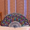 10PCS Plastic Rib Embroidered Peacock Hand Fan Lace Sequins Folding Flower Fan Wedding Favors Event Cooling Fan Party GIfts Event Giveaways