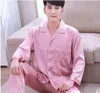 2020 Pajama 남자 봄 가을 긴 소매 얼음 실크 나이트웨어 정장 남성 청소년 얇은 대형 잠옷 순수한 컬러 홈 드레스