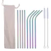 Metal Reusable Stainless Steel Straws Straight Bent Drinking Straw With Cleaning Brush Set Party Bar accessory JK2006XB