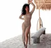 Sexy Women's Swimwear knitting See-through Side Slit Skirt Beach Dress Summer241M