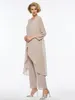 Free Shipping Mother Of The Bride Pant Suit 3 Piece Chiffon Wedding Mother's Dress Simple Long Sleeves Cheap Mothers Formal Gown