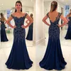 Dark Navy Korte Mouwen Ontwerper Avondjurken 2019 Sheer Jewel Neck Light Sequined Crystals Moeder Jurken Prom Formele Jurken Custom Made