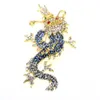 100PCS/Lot Gold Tone Crystal Rhinestone Dancing Dragon Brooches Alloy Animal Brooch Pin For Man