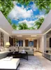 3d plafonds Mooie blauwe lucht witte wolken kokosnootbomen zee vogels zon plafond