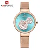 NAVIFORCE ROSE GOLD WORD WORGES Full Steel Ladies Women's Watch Femmes 2019 Blue Color Fashion2903