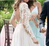 Boho Beach Wedding Dress 2020 A-line Sexy Open Back Bridal Dress Long Sleeve Lace With Appliques and Tulle Wedding Dress Custom made