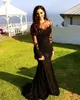 Seksi gece elbise Arapça mücevher boyun illüzyon dantel aplikeler kristal boncuklu siyah denizkızı uzun kollu resmi parti balo elbiseleri