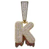 18K Gold CZ Cubic Zirconia Big A-Z 26 Initial Bubble Letter Necklace Blood Drop Pendant Cuban Chain for Men Guys Full Diamond Letters Hiphop Rapper Jewelry Gifts