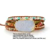 Fashion-braccialetti di cuoio Pietre naturali crisantemo Pietre Charm 5 fili Wrap Bracciali Bracciali Boho Dropshipping S915