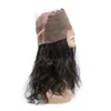 Indian Virgin Human Hair Body Wave 360 ​​Spets Frontal med babyhår PRECLED SOTALALSER STÄNGNINGAR Naturlig färg