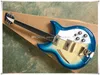 Guitarra eléctrica de 12 cuerdas sin trastes de cuerpo azul semihueco con puente R, diapasón de palisandro, golpeador blanco, se puede personalizar