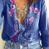 Fanbeny Women Brodery Bohemian Blouse Shirt Elegant Sexig V Neck Etnisk stil Blusas Sommar Casual Tre Kvartal Boho Blusar LY191116