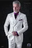 Popular Design Double Breasted White Wedding Groom Tuxedos Peak Lapel Groomsmen Mens Dinner Blazer Suits (Jacket+Pants+Tie) NO:1710