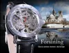 Montre Forsining + Bracelet Set Combinaison d'argent Skeleton Main Rouge Noir en cuir véritable Automatique Montres Homme Transparent Clock