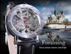 ForSining Watch Armband Set Combination Silver Skeleton Red Hand Black äkta läder Automatiska klockor Män Transparent Clock308R