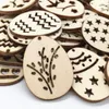 Wooden Craft Easter Eggs DIY Wood Chips Hanging Ornaments Easter Party Decoration DIY Wood Craft 50pcs /Pack