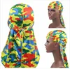 9 Färger Unisex Mäns Durags Bandana Turban Hat Camouflage Tryckt Long-tailed Pirate Cap Headwear Hair Tillbehör