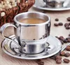 160ML الفولاذ المقاوم للصدأ قهوة الشاي طبقة مزدوجة كأس قهوة اسبرسو أكواب القدح الحليب الكؤوس مع طبق ملعقة GGA2646